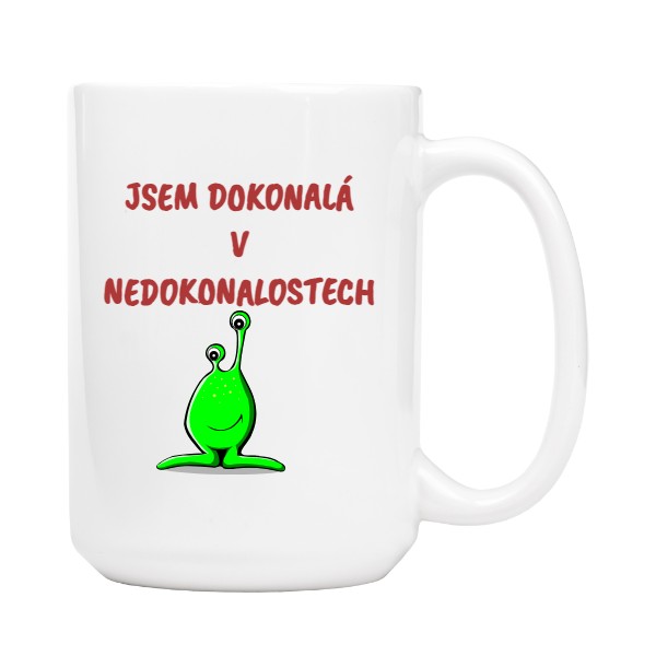 Hrnek velký bílý s potiskem Dokonalá v nedokonalostech
